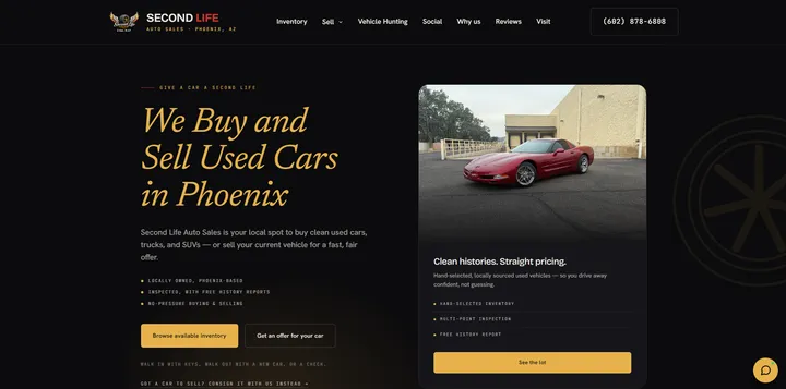 Second Life Auto Sales website